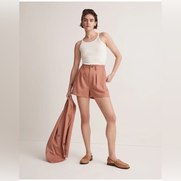 Madewell Salmon The Neale Shorts Drapeweave Mauve Elastic Pull On Pleated Button - Picture 2 of 6